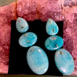 OOAK Jessica Winzelberg Amazonite 14K gold Triple Drop Custom Earrings